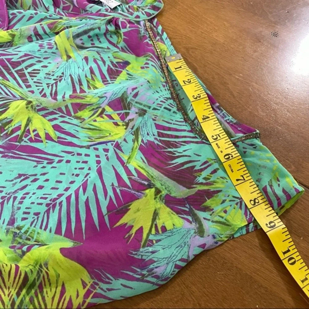 Jennifer‎ Lopez Green Blouse Top Shirt Could Shoulder Tropical Floral Sz S